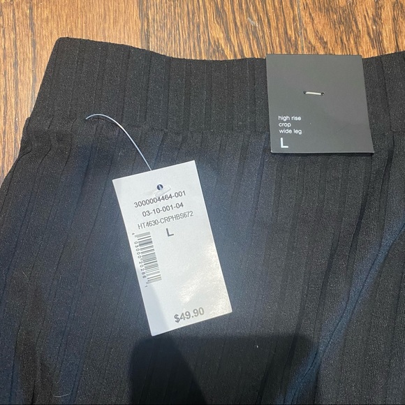 BLACK RIBBED HIGH RISE WIDE LEG PANT - Picture 7 of 7